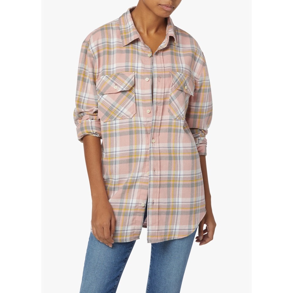 Joe's Flannel Plaid Women Shirt Brushed Pink Size Large